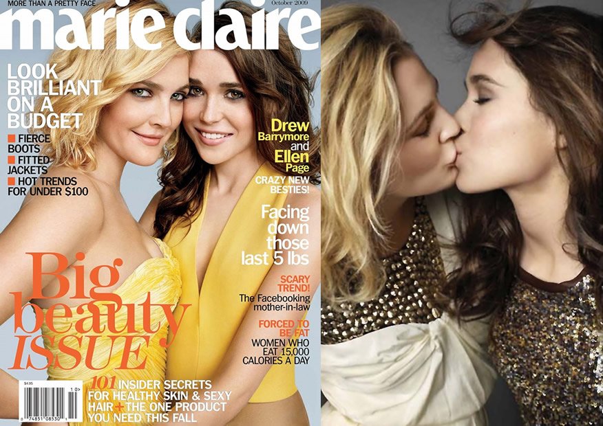 2009 Ellen Page Drew Barrymore Kiss Marie Claire, Hay una lesbiana en mi sopa